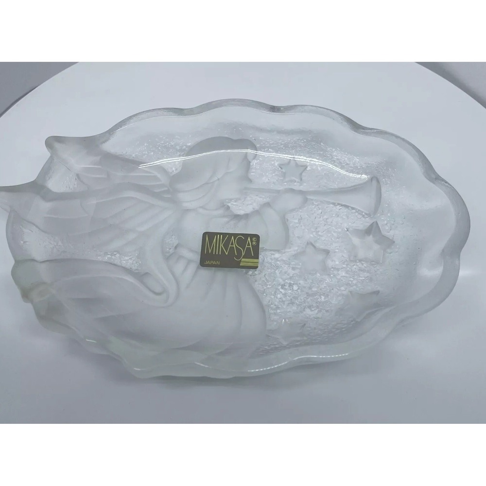 Mikasa Celebrations Crystal Christmas Angel Trumpet Candy Dish Holiday Glassware